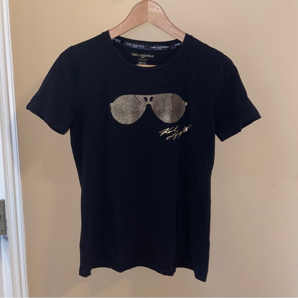 Karl Lagerfeld Women's Top T-Shirt Black Short Sleeve Crewneck Size XS